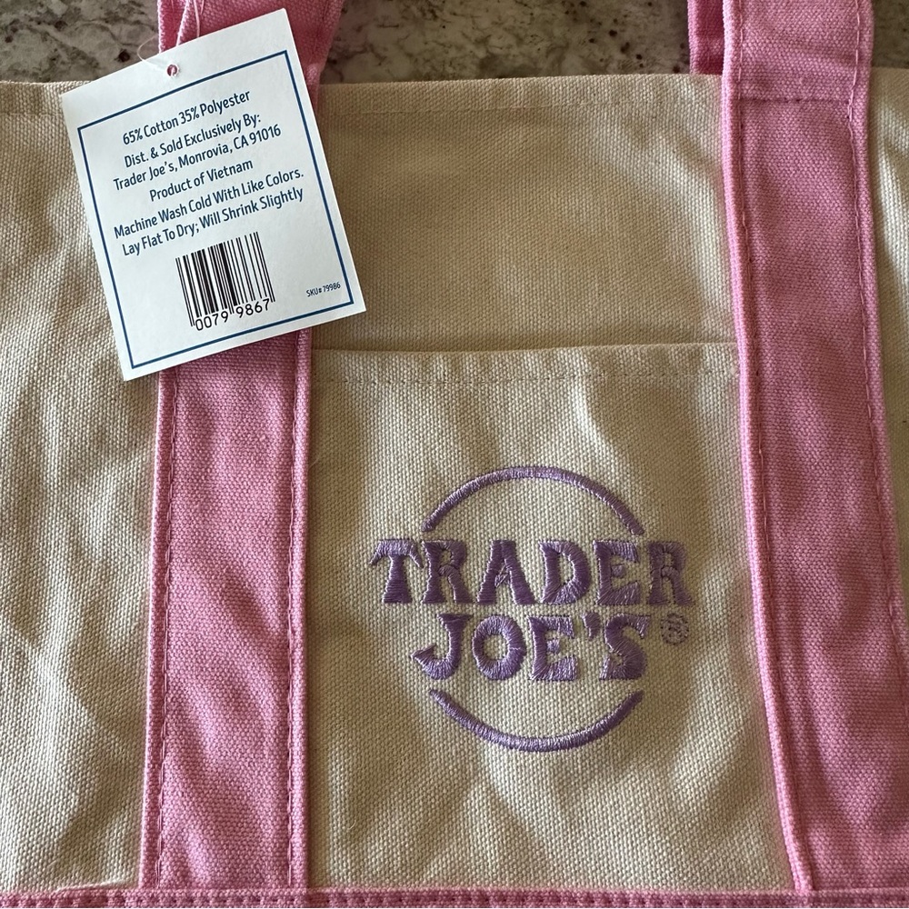 Small Trader Joe’s Pastel Pink 2026 Canvas Tote Bag - Picture 4 of 4